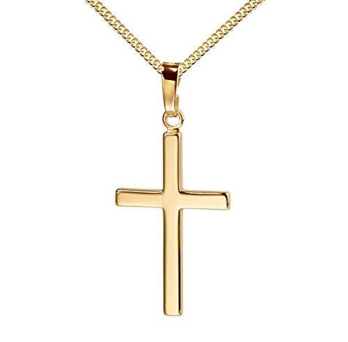 JEVELION Kreuz-Anhänger mit Kette für Damen, Herren und Kinder als Ketten-Anhänger mit Kette 585 Gold 14 Karat Hochglanz mit Schmuck-Etui