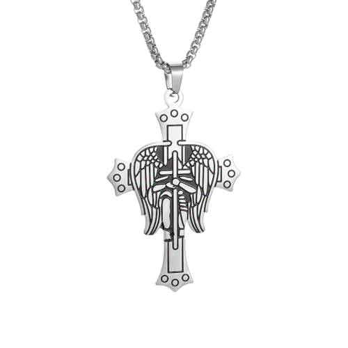 IOETSEUT Choker Halskette Gothic Halskette Kette Vintage Kreuz Heiliger Engel St. Flügel Anhänger Halskette Männer Frauen Mode Viel Glück Amulett Schmuck Beste Freundin Geschenke Freundschaft