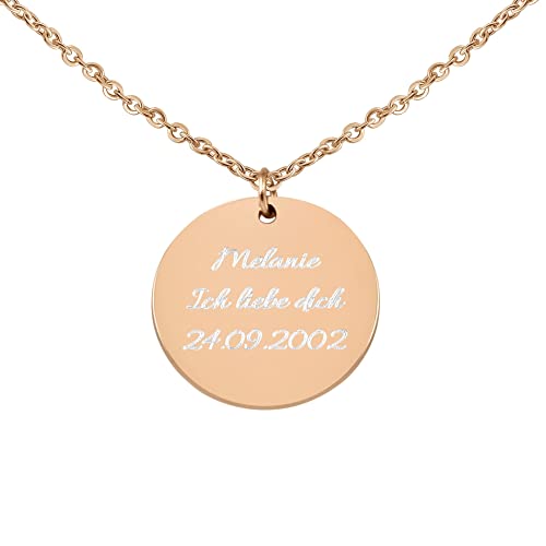 Hanessa Personalisierte Kette mit Gravur Edelstahl 50 cm mit Anhänger rund in rosé-gold - Personalisierte Halskette für Frauen - Personalisierter Schmuck Damen