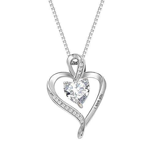 Generisch Kette mit Anhänger aus 925 Sterling Silber für Damen, Halsschmuck, mit Zirkonia synth Damen Kette Gold Kette Silber Herz 925 Valentinstag Für Geschenk Beste Freundin