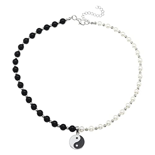 VALICLUD 1 x schwarze und weiße Perlenkette Tai Halskette Perlenkette Choker Perle Choker Hals Anhänger für Frauen Tai Yin Yang Halskette Einzigartige Halskette Paar Halskette Choker Halskette Eisen,