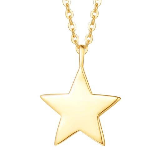 Carleen Solide 14 Karat 585 Gelb Gold Kette mit Stern Anhänger Klein Basic Minimalist Halskette Geschenk Schmuck für Damen Mädchen, Verstellbar Kettenlänge: 40 + 5 cm