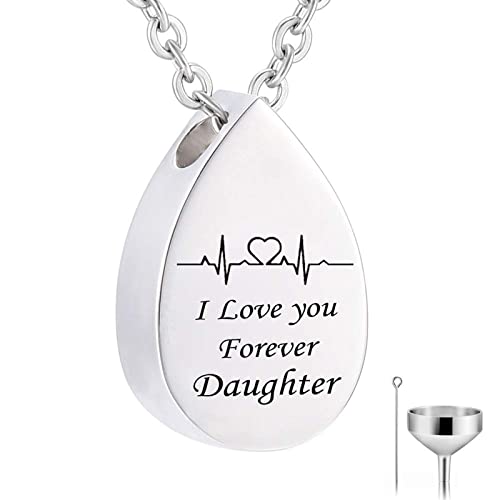 Daesar Urnen Anhänger Charms Kette Silber 60CM Edelstahl, Halskette Damen Tropfen Dog Tag mit Gravur I Love You Forever Daughter