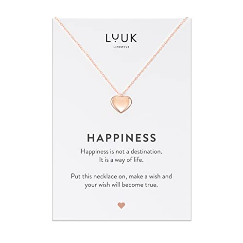 LUUK LIFESTYLE Wasserfeste Edelstahl Halskette mit Anhänger, moderner Schmuck, Geschenkidee für Damen, Glücksbringer für Frauen, feminin & filigran, Kette mit Herz, Symbol Liebe, roségold