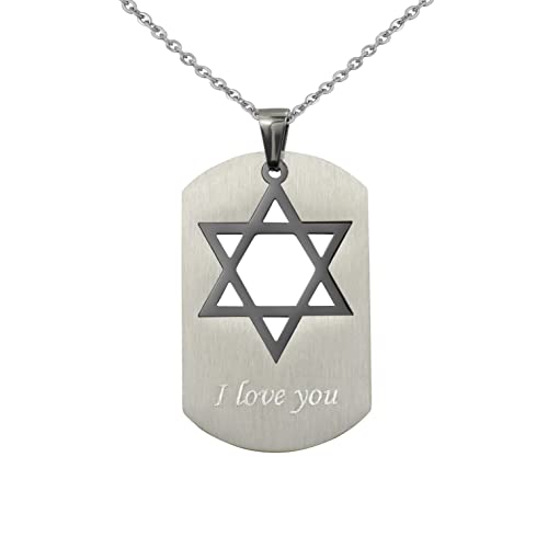 Hanessa Personalisierte Kette mit Gravur Edelstahl 45-60 cm Anhänger Dog Tag mit Stern in silber - Personalisierte Halskette für Männer und Frauen - Personalisierter Schmuck Damen Herren