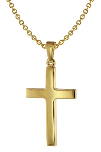 trendor Kreuz-Anhänger 24 mm Gold 585 + Silberkette goldplattiert 50 cm Herren-Halskette, elegantes Geschenk für Männer 75543