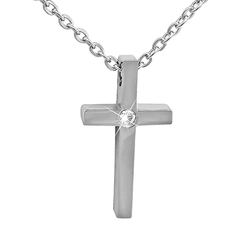 Hanessa Personalisierte Kette mit Gravur Edelstahl 47 cm mit Anhänger Kreuz klein in silber - Personalisierte Halskette für Frauen - Personalisierter Schmuck Damen Kettenanhänger