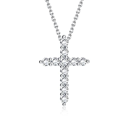 KALVICA Kreuz Kette für Damen Herren Halskette Anhänger Kreuz Zirkonia Silber Kette mit 43cm Kreuzkette Hip Hop Schmuck Geschenk für Mädchen Jungen Freund