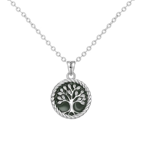 Lydreewam Lebensbaum Kette für Damen 925 Sterling Silber Grün Emaille Baum des Lebens Haslkette, verstellbare 40+5cm