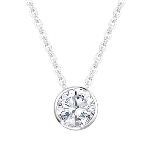 FANCIME Solide 14 Karat 585 Weiß Gold mit 6.5mm-Durchmesser 1 Karat Moissanite im Runden Brillantschliff (Farben D-E, Reinheit VVS) Anhänger Kette Schmuck für Damen Mädchen Kettenlänge: 40+5 cm