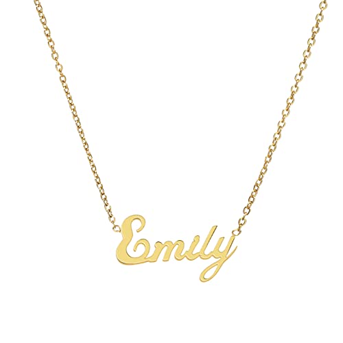 ANDANTE Premium Collection - Namenskette Emily 14K Gold Edelstahl Halskette Personalisierte Kette mit Namen - längenverstellbar 43 cm - 48 cm