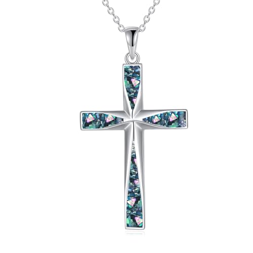 ONEFINITY Kreuz Kette Sterling Silber Origami Abalone Shell Kreuz Anhänger Halskette religiösen Schmuck Geschenke für Damen Herren