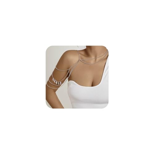 Yienate Multi Row Blatt Halskette Choker Schulter Kette Silber Blatt Anhänger Arm Kette Einzigartige geschichtete Blatt Schulter Halskette Kette Liebey Harness Körper Kette Schmuck Zubehör für Frauen