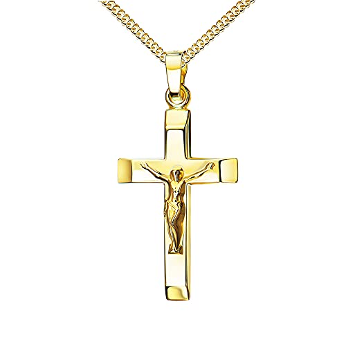 JEVELION 585 Gold-Kruzifix-Anhänger 750 Gold 18 Karat Kreuz-Anhänger Jesus Christus Ketten-Anhänger mit Schmuck-Etui Mit Panzerkette - Kettenlänge 60 cm.