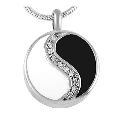 Beydodo Silber Kette 60CM Herren Edelstahl, Halskette Charms AnhängerYin Yang mit Zirkonia Urnen Kette Feuerbestattung Schmuck