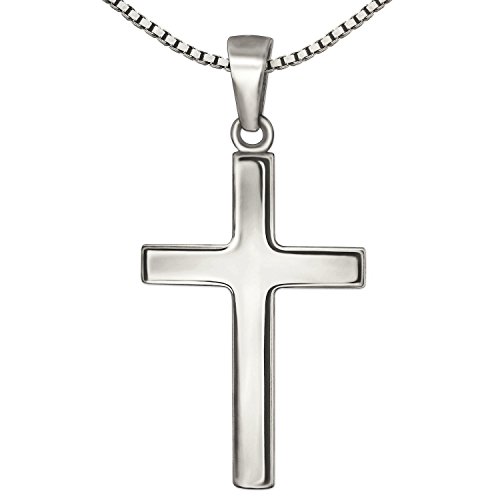 CLEVER SCHMUCK Set Silberner Damen Anhänger Kreuz 24 mm schlicht glänzend mit Kette Venezia 50 cm Sterling Silber 925 im Kreuz Etui