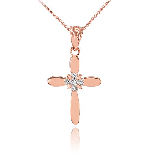 Damen Anhänger Halskette 14 Karat Rotgold Solitär Diamant Kreuz Charm (Kommt mit einem 45cm Kette)