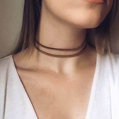 TseenYi Leder Choker Halskette Lagenweise Samt Wildleder Halskette Mehrlagig Leder Samt Schlüsselbein Halskette Punk Kurz Samt Choker Kette Schmuck Für Frauen Und Mädchen(braun)