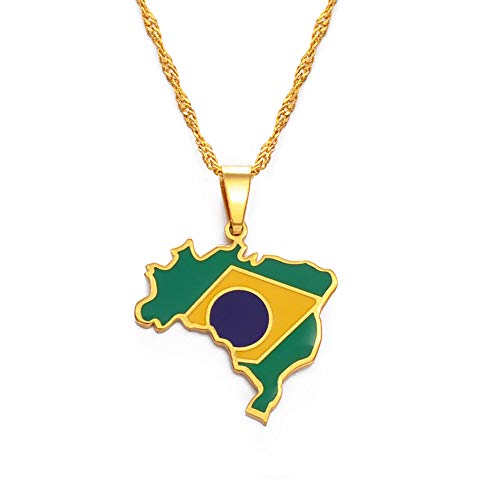 MTCDBD Brasilien-Karten-Halskette Für Unisex-Schmuck, Brasilien-Karten-Anhänger Mit Flagge, Partykleid-Zubehör, Ethno-Stil, Patriotisches Symbol, Halskette, Geschenk, Gold, 45 cm Kette