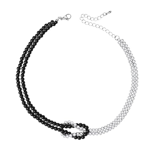 JewelryWe Unendlichkeitszeichen Tennis Halskette Damen: Weiß Zirkonia Schwarz Perlen Geschichtet Choker Kette Infinity Unendlichkeit Zeichen Anhänger Dünn Verstellbar Emo Halskette Gothic Punk