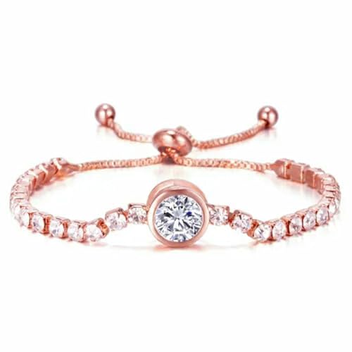 Luxus Damen Zirkon CZ Kristall Manschette vergoldet Armband Armreif Kette Schmuck-Roségold-rund