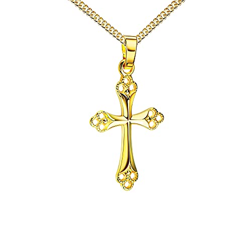 JEVELION Gold-Kreuz Kreuz-Anhänger gotische Form für Damen, Herren und Kinder Ketten-Anhänger 585 Gelbgold Mit Kette - Kettenlänge 40 cm.