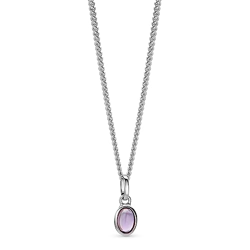 OROVI Schmuck Damen ovale Amethyst Kette mit Kettenanhänger Edelstein/Geburtsstein natürlicher Amethyst in Lila Zeitlose klassische Silberkette Halskette aus 925 Sterling Silber, 46 cm lang