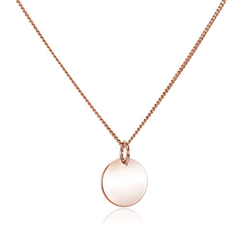 Materia Rosegold Kette mit rundem Plättchen Anhänger - Damen Halskette 925 Silber vergoldet CO-27-Rose