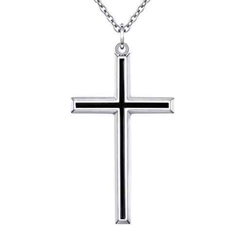 Flyow 925 Sterling Silber klassische Simpel Kreuz Kette Anhänger Schmuck Halskette für Herren, Silber Kette 61 cm Geschenk (Schwarz Kreuz)