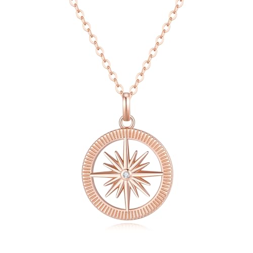 GAVU Kette Damen Rosegold mit Kompass Anhänger, Halskette Damen Silber 925, Geburtstags und Weihnachten Geschenk Für Frauen Mädchen Mama Freundin