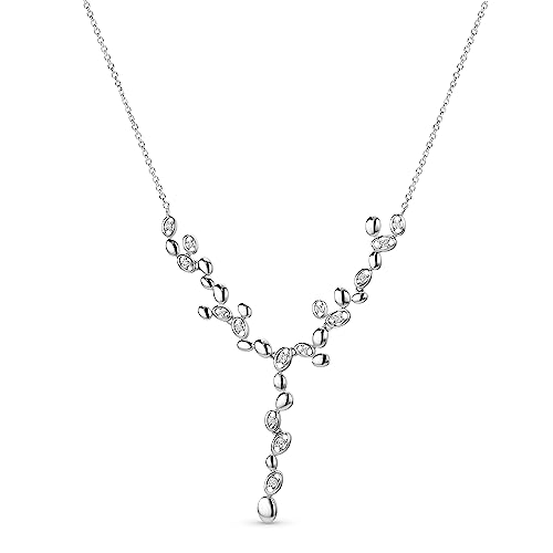 OROVI Schmuck Damen Collier Statement Kette mit weiße Funkelnde Zirkonia Steine die den modernen Anhänger zieren Zeitlose Moderne Silberkette Halskette aus 925 Sterling Silber, 45 cm lang