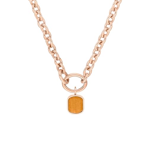 s.Oliver Kette mit Anhänger Edelstahl Damen Halsschmuck, mit Aventurin, 45+5 cm, Roségold, Kommt in Schmuck Geschenk Box, 2037969