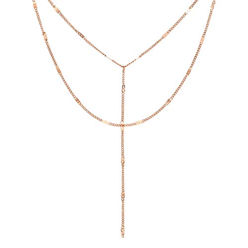 Happiness Boutique Damen Mehrreihige Kette Rosegold | Filigrane Y Kette Edelstahlschmuck