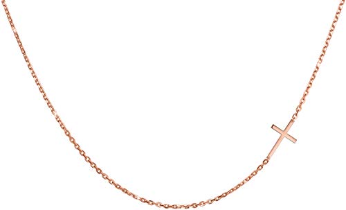 day.berlin Damen Kreuzkette Cross, Halskette in Rosegold 18k vergoldet, 45+5cm variable Länge, Kette mit Anhänger seitliches Kreuz (19x11mm), 316L Edelstahl nickelfrei und wasserfest