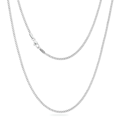 KRKC&CO 2mm Kette Damen Silberkette, Edelstahl Panzerkette mit Diamantschliff, Silberne Ketten Cuban Link Chains, Geschenke für Frauen Mädchen Herren Männer Jungs, [Länge 50,8cm]