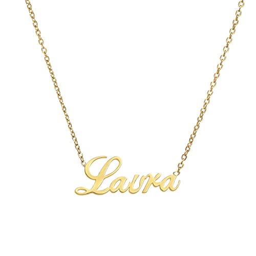 ANDANTE Premium Collection - Namenskette Laura 14K Gold Edelstahl Halskette Personalisierte Kette mit Namen - längenverstellbar 43 cm - 48 cm