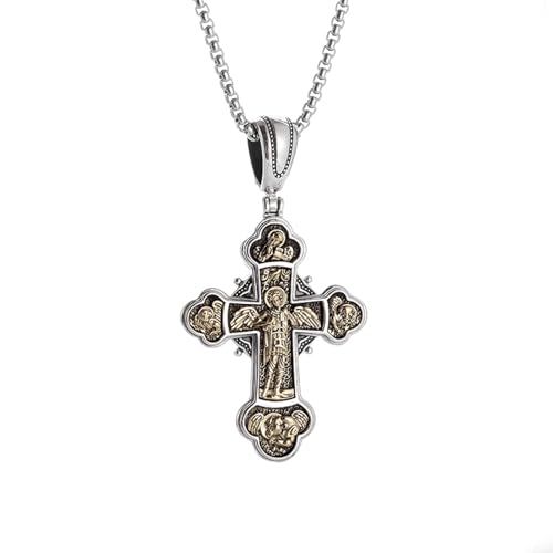 Choker Halskette Gothic Halskette Kette Katholisch Heiliger Schutzengel Kreuz Anhänger Halskette für Männer Frauen Religiös Glück Amulett Schmuck Geschenk beste Freundin Geschenke Freundschaft