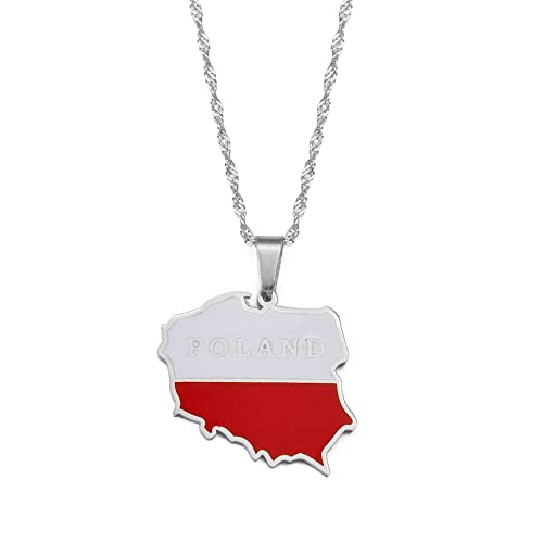 Polen Karte Flagge Anhänger Kette Halsketten - Retro-Ethno-Bunte Emaille-Halsketten-Patriotischer Verzierungs-Schmuck, Neuheit Trend Schmuck Mode Charme Hip Hop Zubehör Geschenk, Weiß, 45 Cm