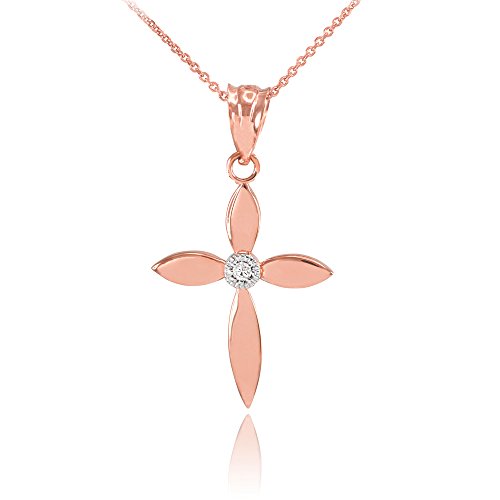 Damen Anhänger Halskette 14 Karat Rotgold Solitär Diamant Kreuz Charm (Kommt mit einem 45cm Kette)