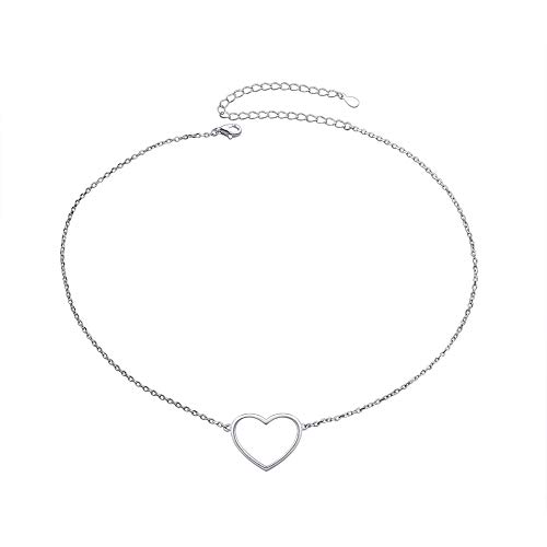 S925 silber Damen Choker Kette Kurze Halsketten für Frauen Mädchen, Liebe Herz Anhänger mit Einstellkabel Kette 13 + 3 , Geschenkbox (Herz Charm 13+3 )