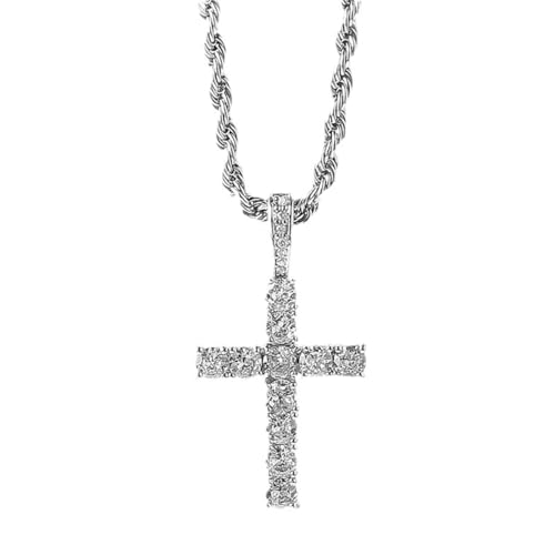 XUKZIMA 1 Pcs Kreuz Kette Anhänger Halskette mit Silberkette für Herren Damen Männer Ketten Hip Hop Schmuck Personalisiertes Ostern Geschenk