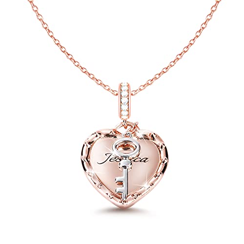 Gnoce Herz Personalisierte Halskette Sterling Silber  Du bist mein Schlüssel  18k Rose Gold Damen-Kette mit Herz Anhänger Verstellbare Engravable Name Halskette Schmuck Geschenk für Damen