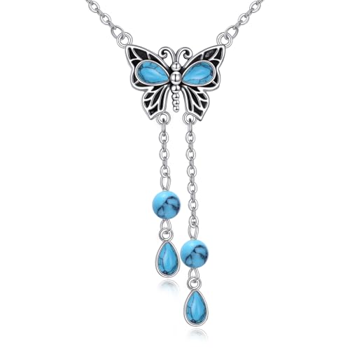 POPLYKE 925 Sterling Silber Blau Schmetterling ketten Damen Türkis Anhänger Schmetterling Choker Türkis Schmuck