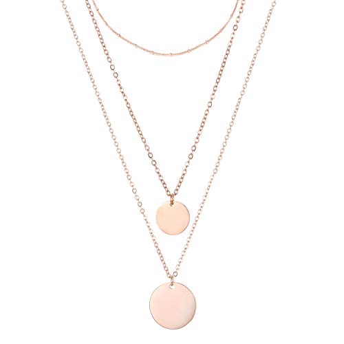 BONNYBIRD® Ketten Set Rosegold Kette mit Plättchen Layering Kette Damen Edelstahl, Anhänger Kette Rosegold Damen Multi Chain Halsketten Set Goldkette