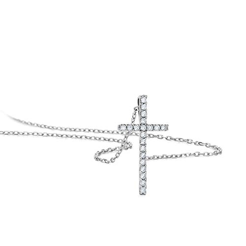 Orovi Schmuck Damen 0.10 Ct Diamant Halskette Weißgold Kettenanhänger Kreuz mit Diamanten Brillanten Kette aus 14 Karat (585) Gold, 45 cm lang