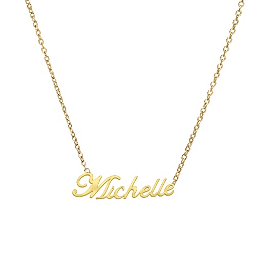 ANDANTE Premium Collection - Namenskette Michelle 14K Gold Edelstahl Halskette Personalisierte Kette mit Namen - längenverstellbar 43 cm - 48 cm