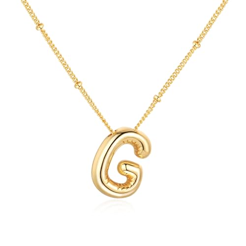 Softfree Gold Silber Kette mit Buchstaben Anhänger Damen Balloon Initialen Halskette 14 Karat Vergoldet Namenskette Personalisiert Dick Buchstabenkette Schmuck Geschenke für Frauen Mädchen (Gold G)