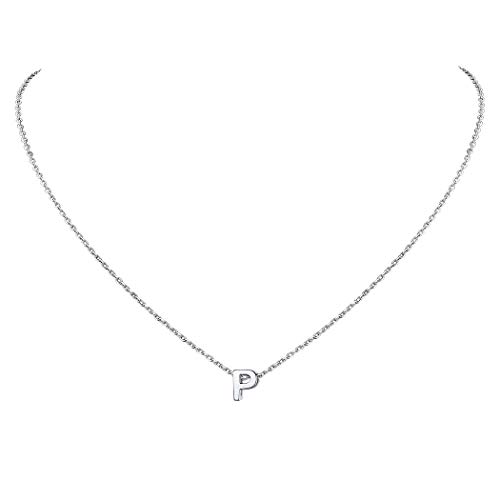 Suplight Silber Kette 925 mit Buchstabe P Anhänger platiniert minimalistische Initiale Schlüsselbein Kette für Damen Mädchen 1,5mm 45cm Collier Schmuck Geschenk für Geburtstag Jahrestag