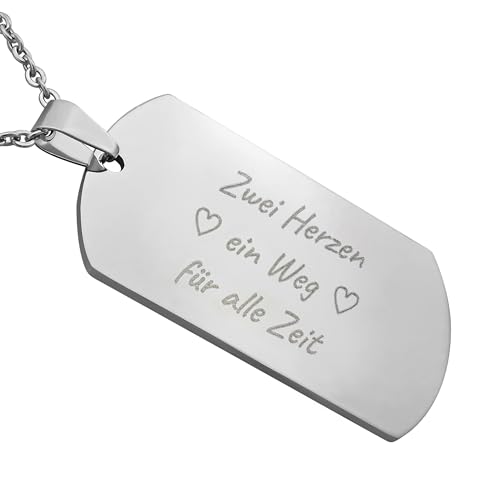 Hanessa Personalisierte Kette mit Gravur Edelstahl 50 cm mit Anhänger Dog Tag einseitig in silber - Personalisierte Halskette für Männer und Frauen - Personalisierter Schmuck Damen Herren