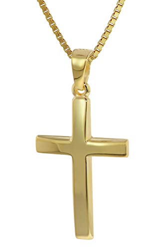 trendor Kreuz Anhänger Gold 333 (8 Karat) mit goldplattierter Kette für Damen, zeitloser Kreuz-Anhänger aus Echtgold, edles Geschenk 35796-42 42 cm